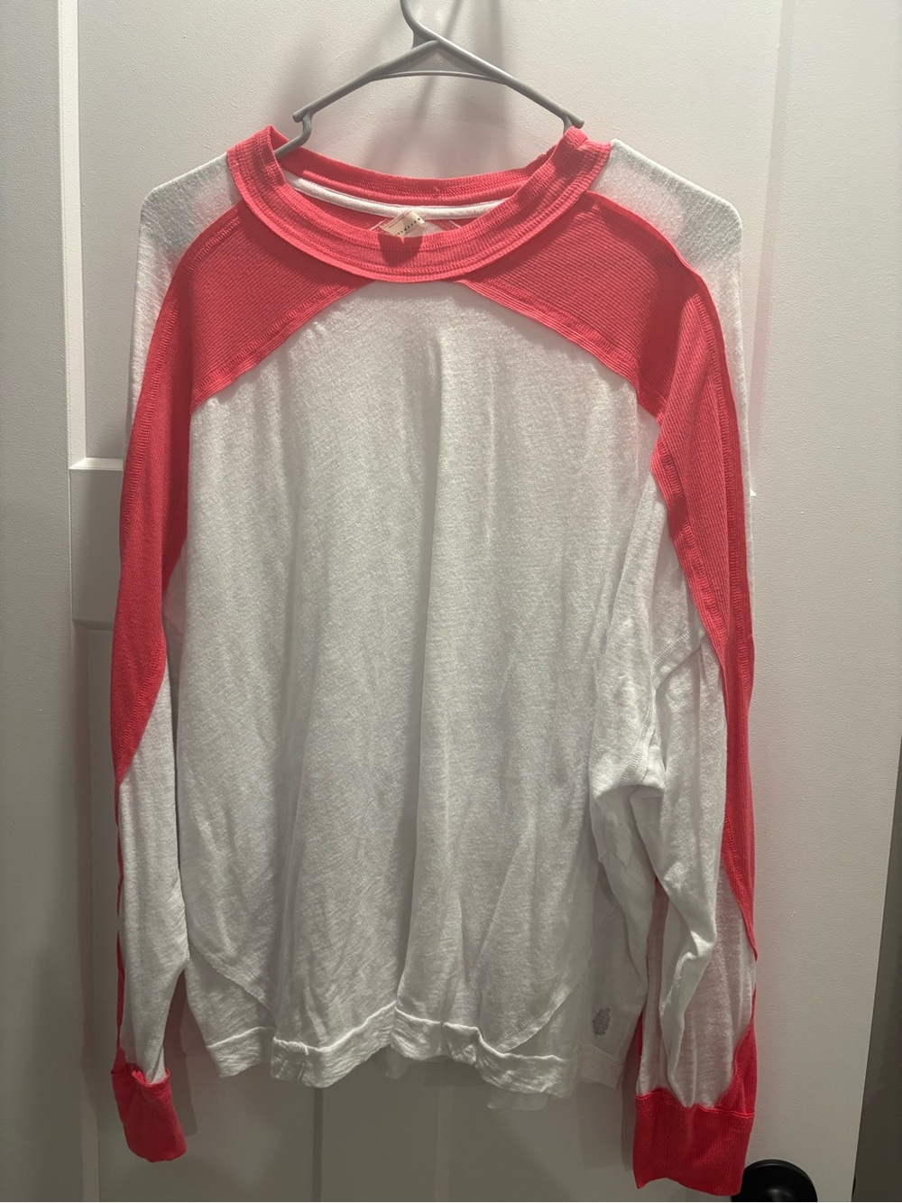 FP Movement by Free People White and Coral Long Sleeve Tee